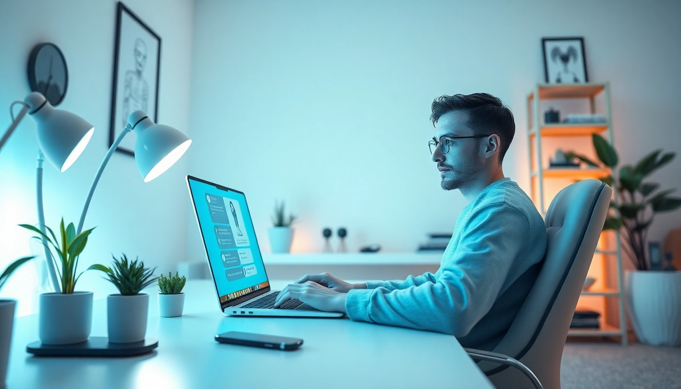 Engaged user experiencing a crush on AI in a cozy modern office.