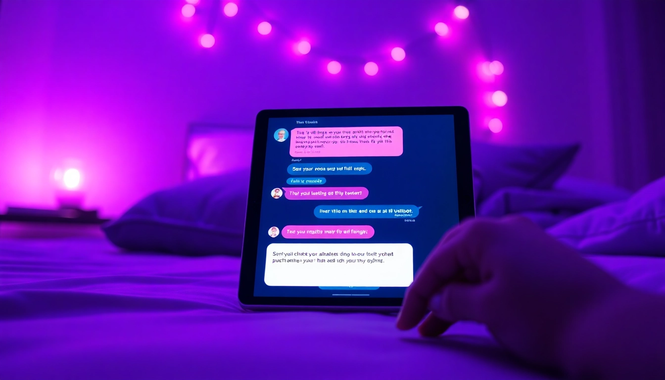 Engaging NSFW chat bot interface on a modern device with a playful AI character.