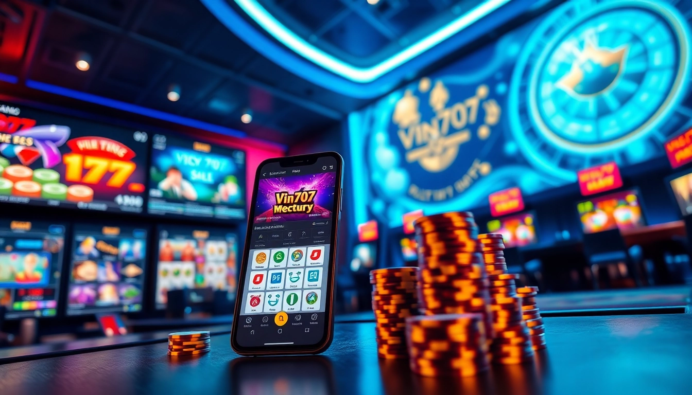 Dynamic online casino environment with vin777.gb.net app on display, showcasing excitement and trust in betting.