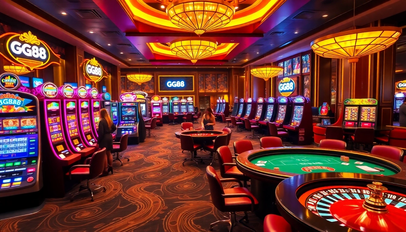 Experience the excitement at GG88 casino with vibrant slot machines and poker action.