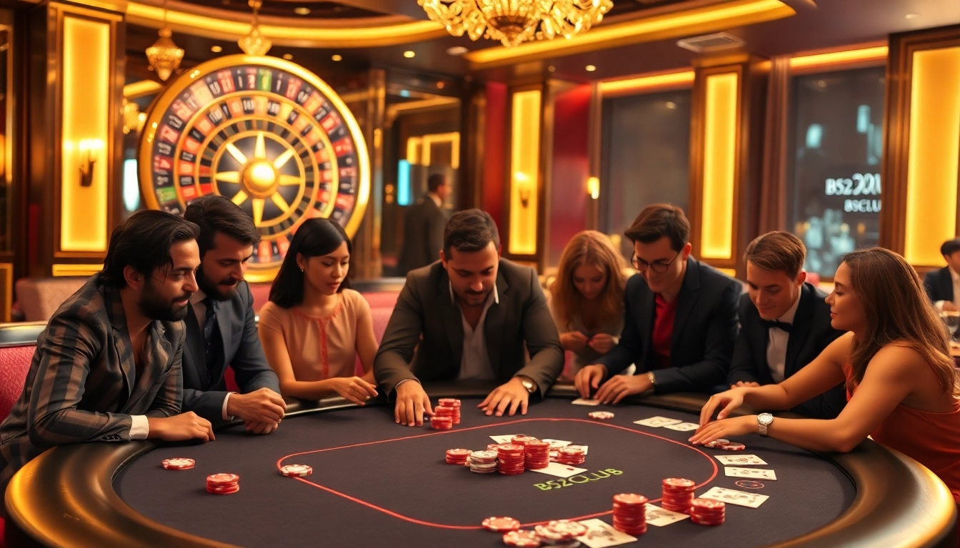 Experience thrilling gameplay at B52CLUB with vibrant poker chips and a spinning roulette wheel.
