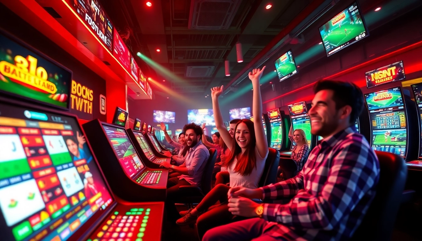 Exciting gaming environment showcasing players on trang chủ BL555, celebrating wins in online betting.