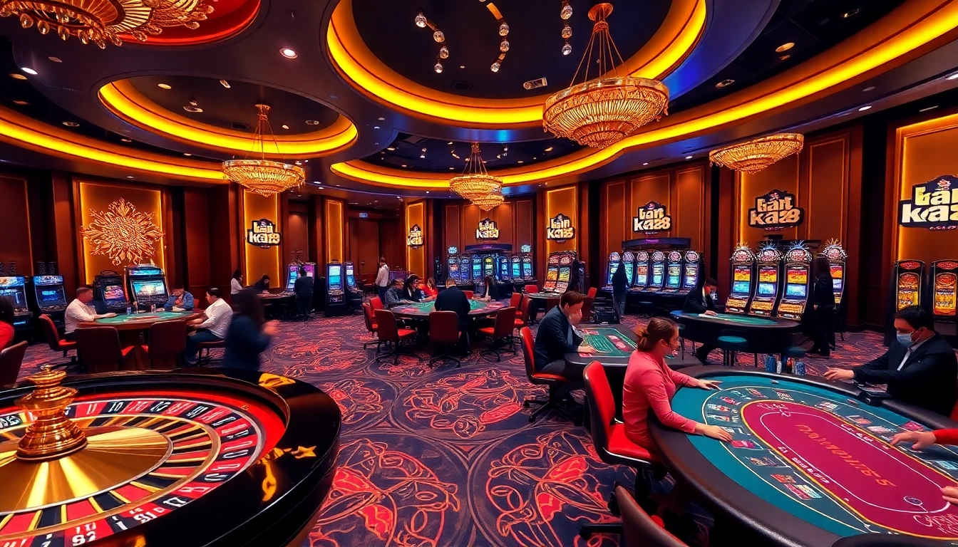 Players enjoying high-stakes games at nk 88 casino tables amidst a luxurious atmosphere.